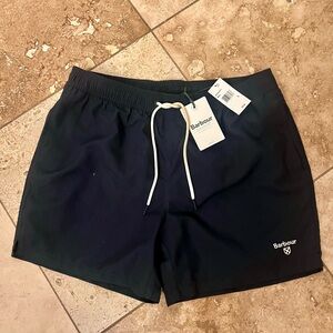 Barbour Dark Swim Trunks with White Accents